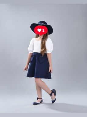 Janie and Jack Navy and White Heart Skater Dress with Matching Hat
